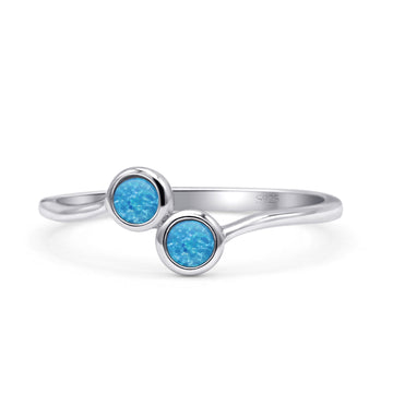 New Design Thumb Ring Round Oxidized Statement Fashion Band Lab Created Blue Opal 925 Sterling Silver